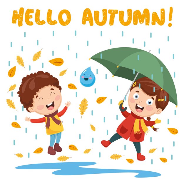 Vector illustration of autumn children