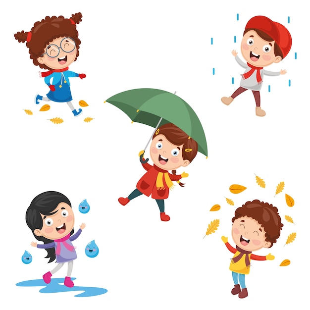 Vector illustration of autumn children