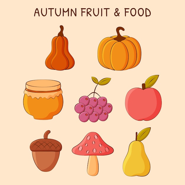 Vector illustration of autumn fruit and food collections with cute style