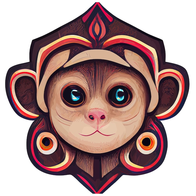 Illustration of baby monkey face in hand draw mandala style in circle