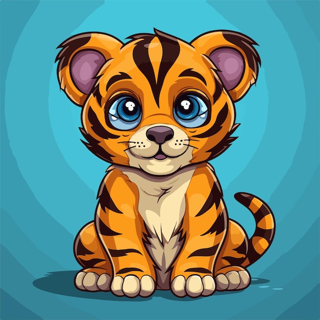 Illustration of a baby tiger in a cute cartoon vector style