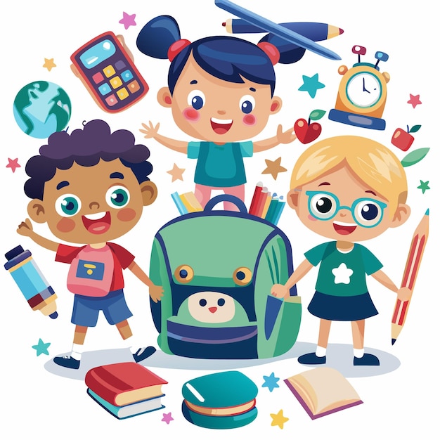 illustration of back to school cartoon characters