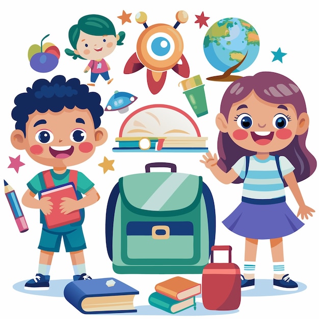 illustration of back to school cartoon characters