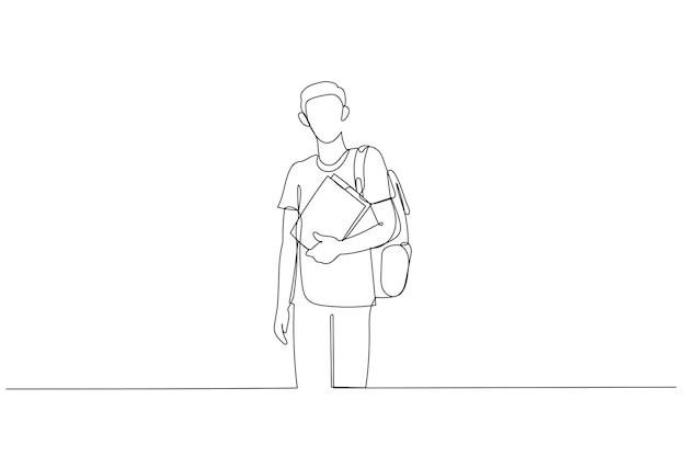 Illustration of back view of a male student standing and posing Single line art style