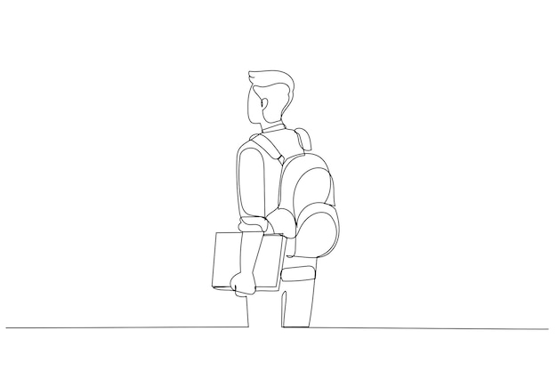 Illustration of back view of a male student standing and posing Single line art style