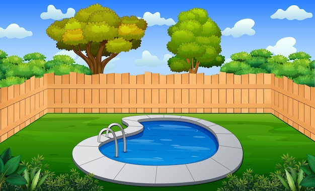 Illustration of backyard with a small swimming pool