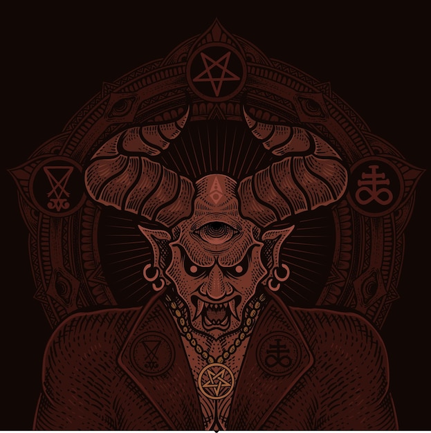 Vector illustration badass demon with circle mandala