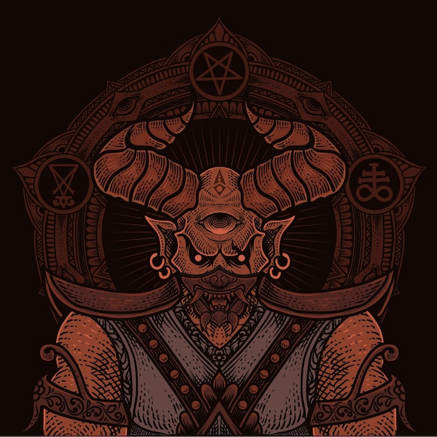 Illustration badass demon with circle mandala