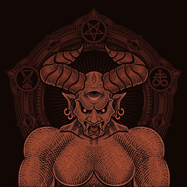 Vector illustration badass demon with circle mandala