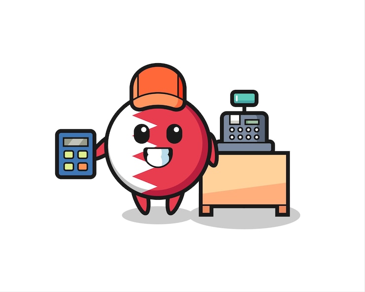 Vector 계산원으로 바레인 국기 배지 캐릭터의 그림