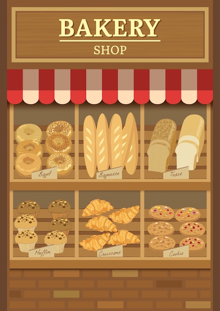 Illustrazione dell'esposizione del caffè del forno sul negozio di progettazione d'annata