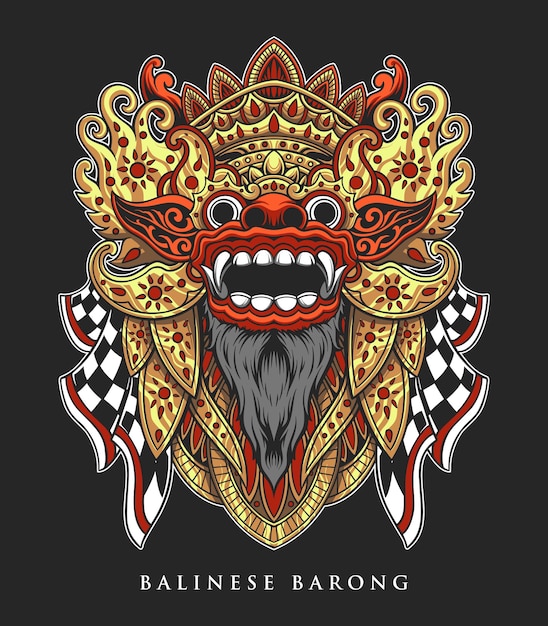 Illustrazione di una maschera balinese barong con un vettore dettagliato elevato