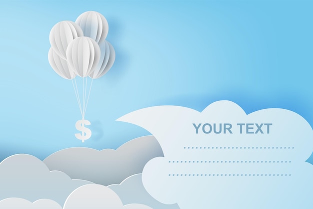 Vector illustration of balloon fly with dollar sign on blue sky. business and management concept idea.creative design paper cut and craft style scene for your text.by pastel color.financial exchange.vector