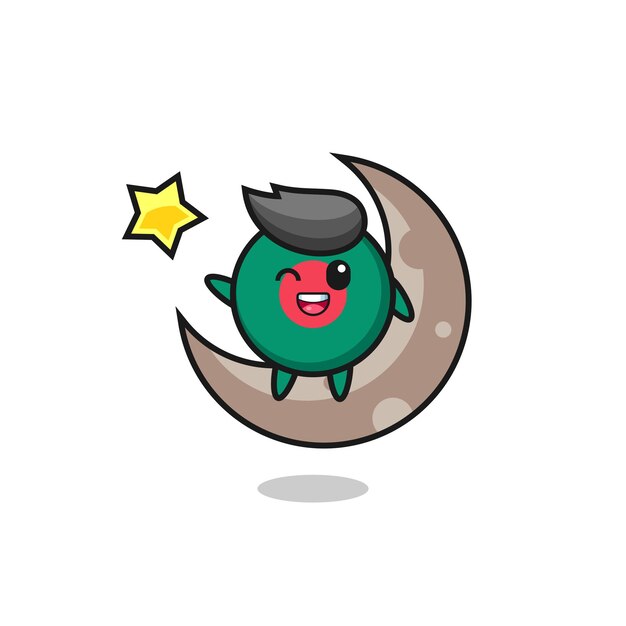 Illustration of bangladesh flag badge cartoon sitting on the half moon