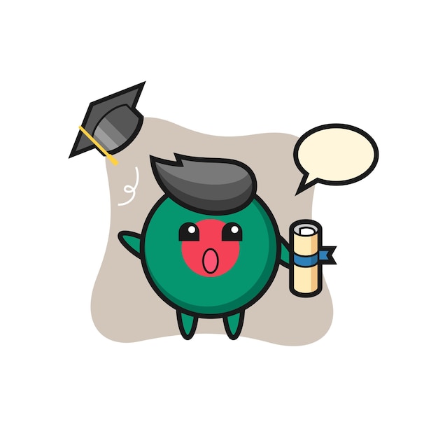 Illustration of bangladesh flag badge cartoon throwing the hat at graduation