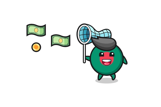 Illustration of the bangladesh flag catching flying money