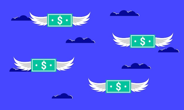 Vector illustration of banknotes flying with wings symbolizing financial freedom economic empowerment