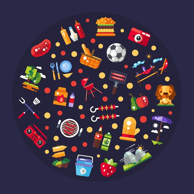 Иллюстрация значков барбекю и летнего пикника и элементов инфографики