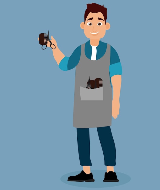 Vector illustration of barber with scissors in hand