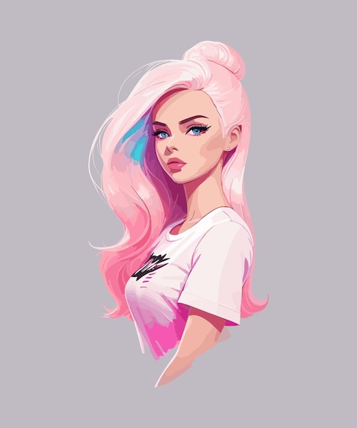 Illustrazione di un personaggio barbie vestito di rosa con capelli bianchi e trucco barbie