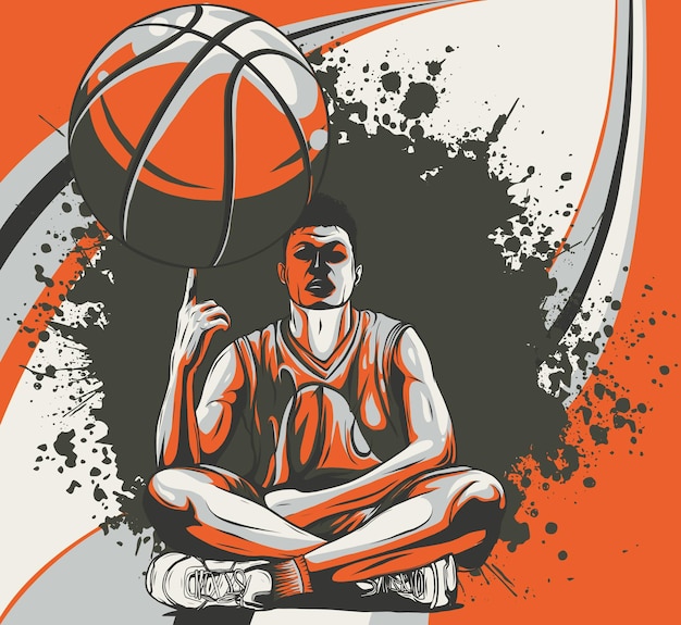 白い背景の上のバスケットボール選手のイラスト