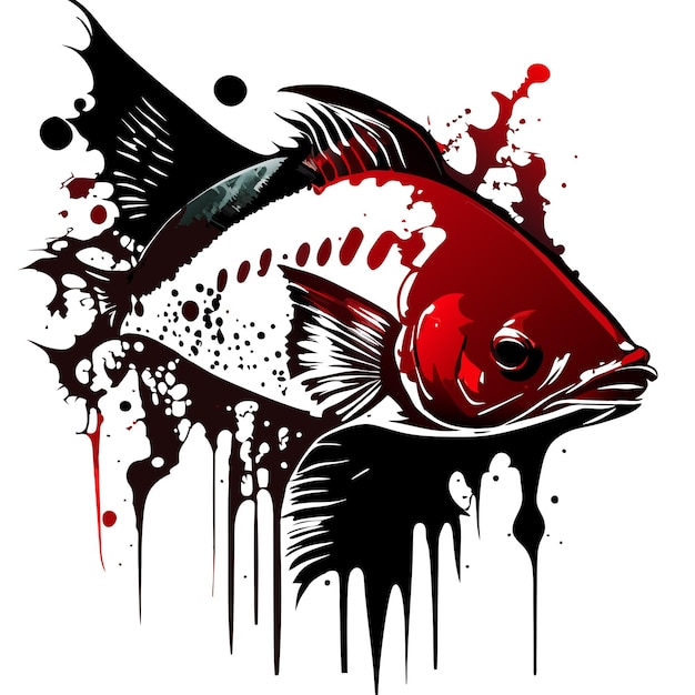 Vector illustration of a bass fish with a white background blood dripping ink tattoo