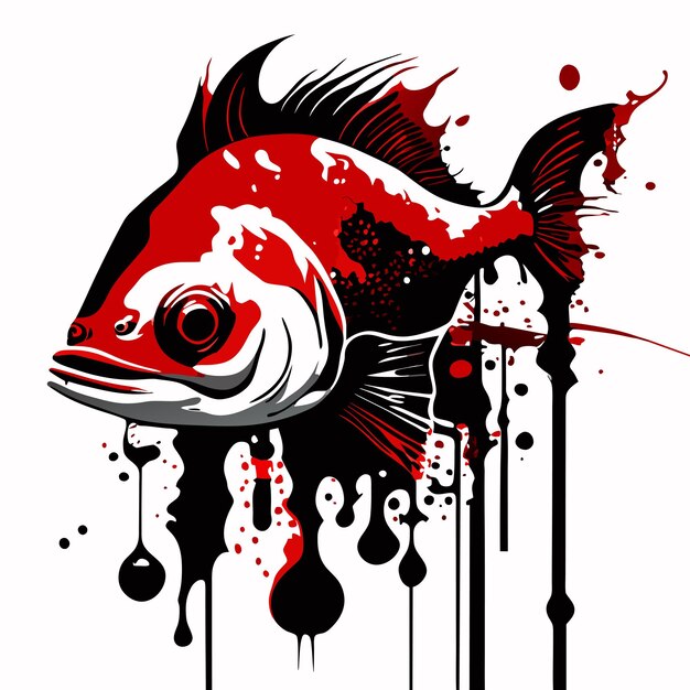 Vector illustration of a bass fish with a white background blood dripping ink tattoo