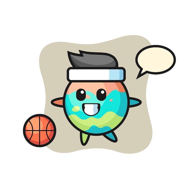 Illustration of bath bomb cartoon is playing basketball