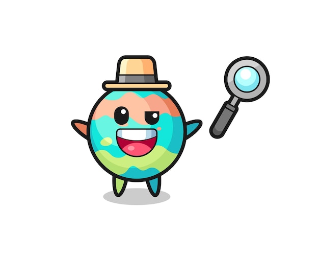 Illustration of the bath bombs mascot as a detective who manages to solve a case