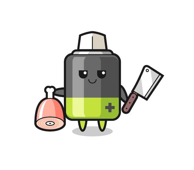 Illustration of battery character as a butcher  cute style design for t shirt sticker logo element