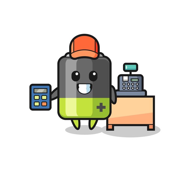 Illustration of battery character as a cashier  cute style design for t shirt sticker logo element