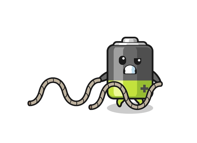 Illustration of battery doing battle rope workout  cute design