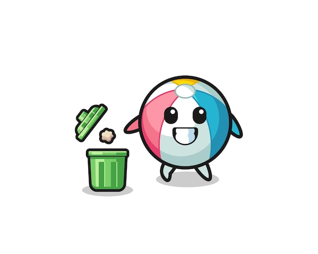 Illustration of the beach ball throwing garbage in the trash can