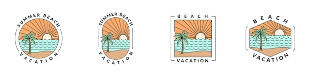 Vector illustration of beach monoline or line art style