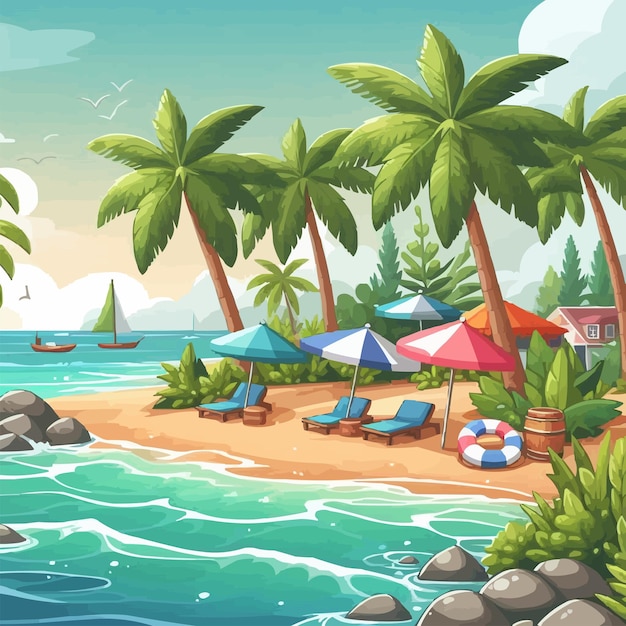 Illustration of beach scenery during the day landscape