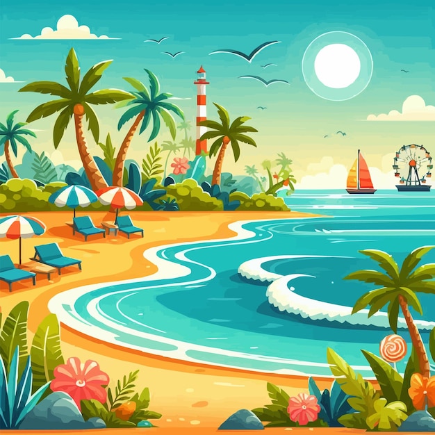 Illustration of beach scenery during the day landscape