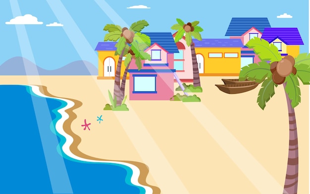 Vector illustration of beach scenery during the day