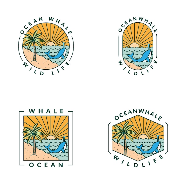 Vector illustration of beach and whale monoline or line art style