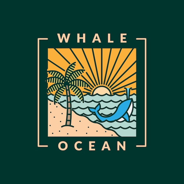 Vector illustration of beach and whale monoline or line art style