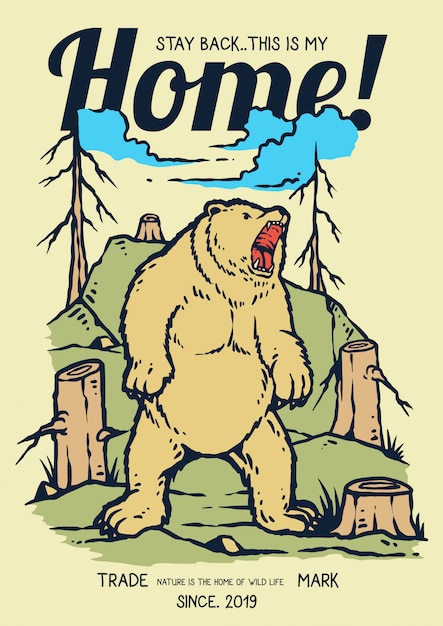 illustration of bear angry and roaring in the jungle