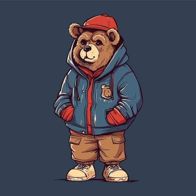 Vector illustration bear character wearing jacket