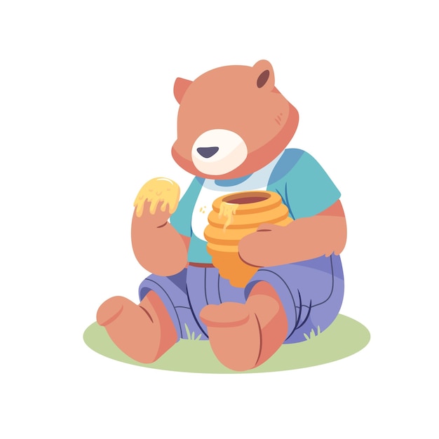 Vettore illustrazione di orso che mangia miele