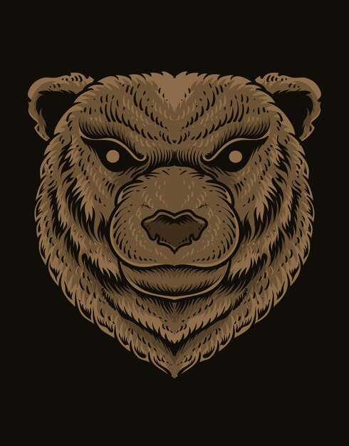 Иллюстрация голова медведя на черном фоне