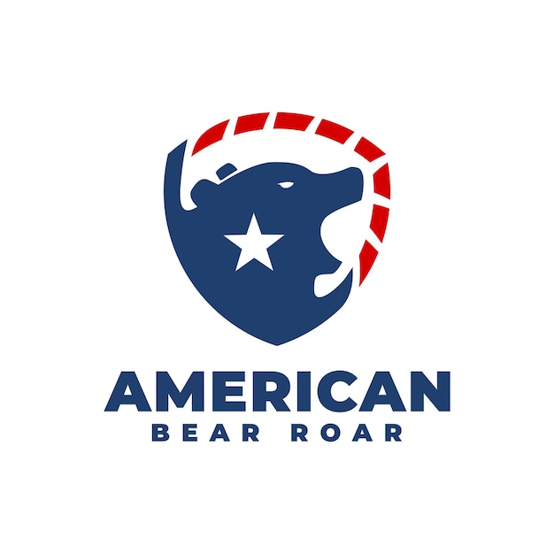 Illustration of bear roaring inside a shield with an american style