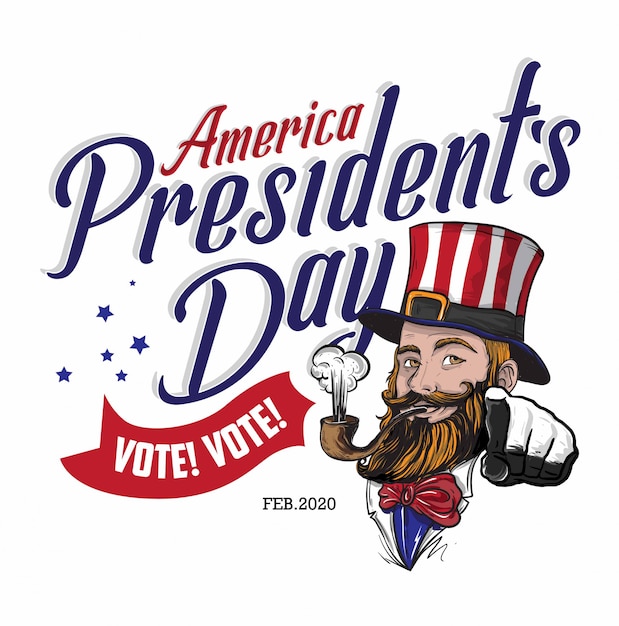 L'illustrazione dell'americano barbuto celebra la festa del presidente 2020