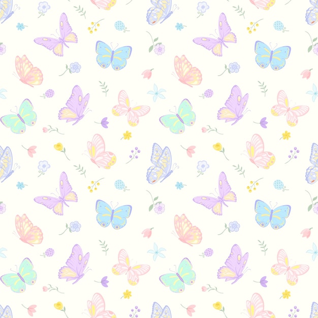 Illustration beautiful butterfly and flower botanical leaf seamless pattern for love wedding valentines day or arrangement invitation design greeting card