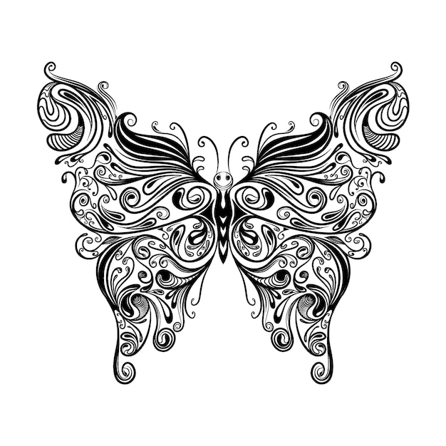 The illustration of the beautiful butterfly with the with the doddle zentangle for coloring inspiration