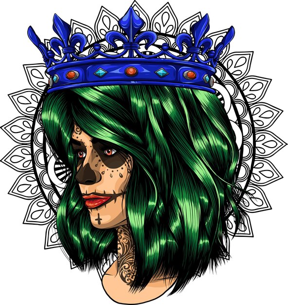 illustration of beautiful face woman with crown