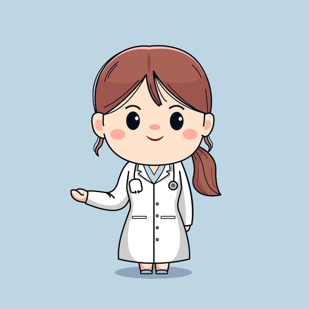 Illustration of beautiful female doctor cute kawaii character design