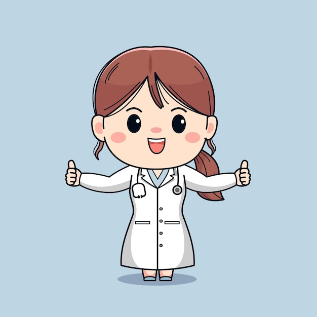 Illustration of a beautiful female doctor with a thumbs up Cute kawaii character design